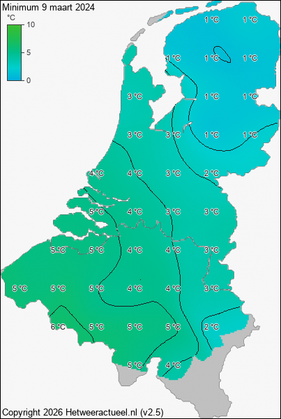 Minimum temperatuur 9 maart 2024