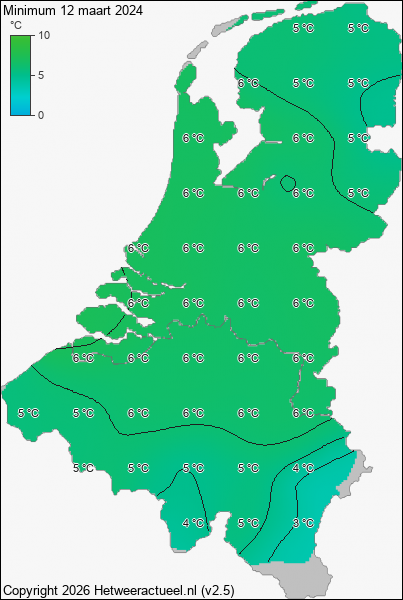 Minimum temperatuur 12 maart 2024