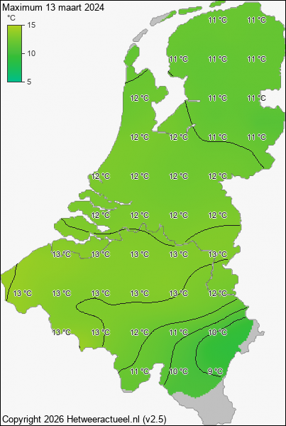 Maximum temperatuur 13 maart 2024