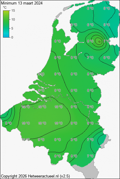 Minimum temperatuur 13 maart 2024