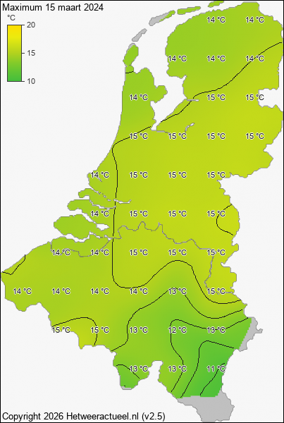 Maximum temperatuur 15 maart 2024