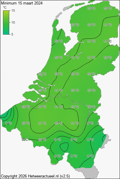 Minimum temperatuur 15 maart 2024