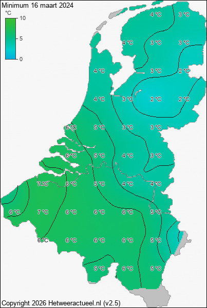 Minimum temperatuur 16 maart 2024