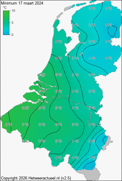 Minimum temperatuur 17 maart 2024