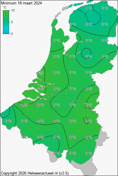 Minimum temperatuur 18 maart 2024