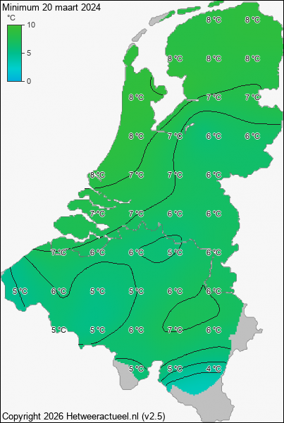 Minimum temperatuur 20 maart 2024