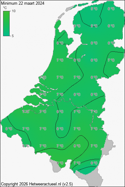 Minimum temperatuur 22 maart 2024