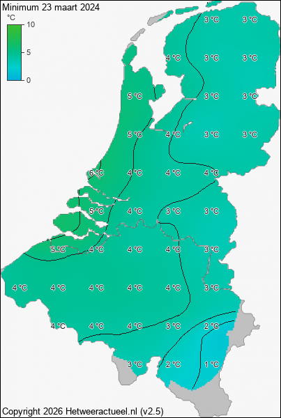 Minimum temperatuur 23 maart 2024