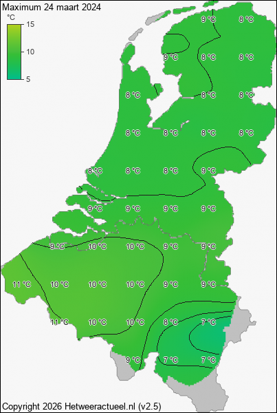 Maximum temperatuur 24 maart 2024