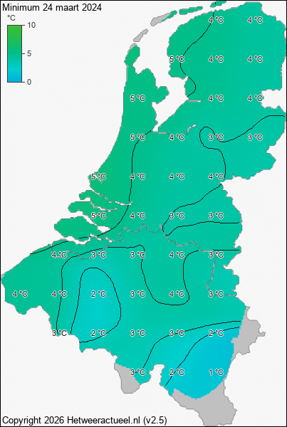 Minimum temperatuur 24 maart 2024