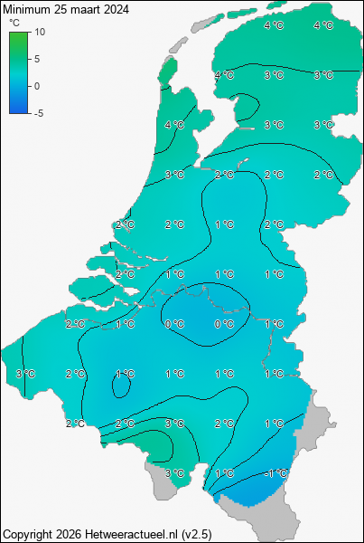 Minimum temperatuur 25 maart 2024