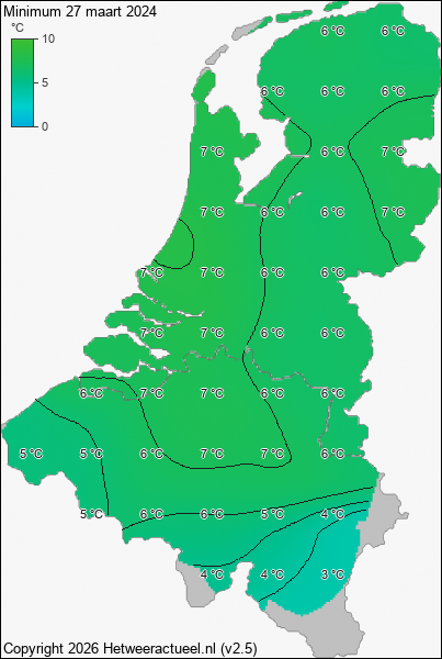 Minimum temperatuur 27 maart 2024