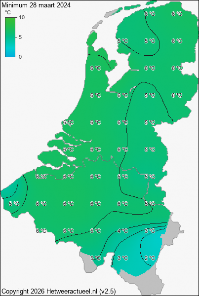Minimum temperatuur 28 maart 2024