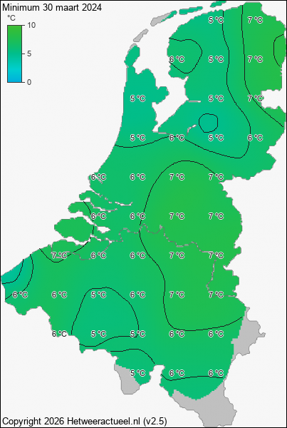 Minimum temperatuur 30 maart 2024