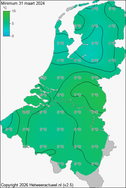 Minimum temperatuur 31 maart 2024