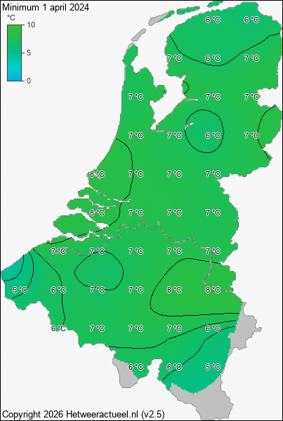 Minimum temperatuur 1 april 2024