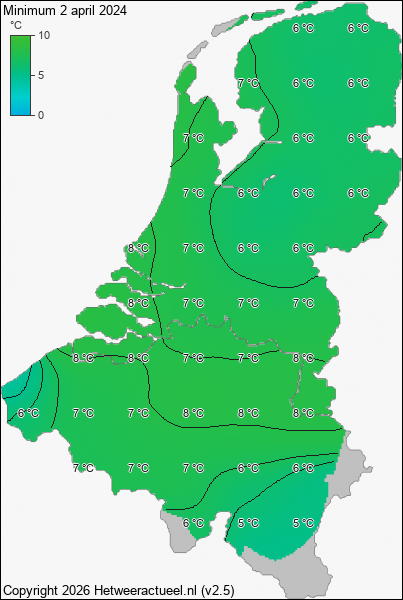 Minimum temperatuur 2 april 2024