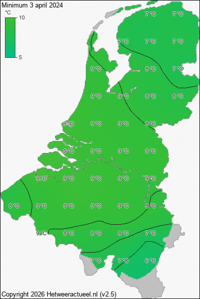 Minimum temperatuur 3 april 2024