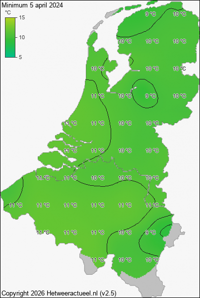 Minimum temperatuur 5 april 2024