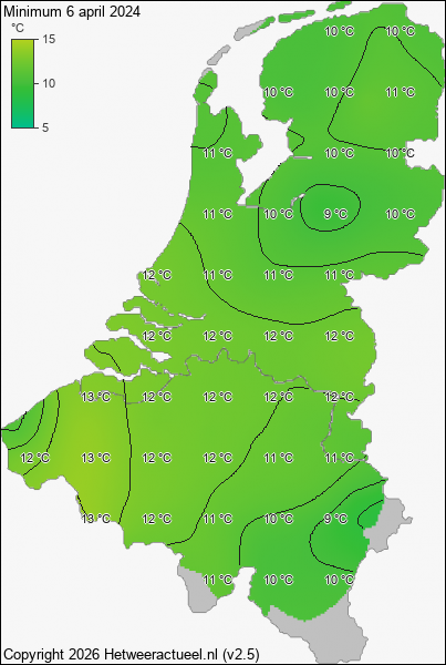 Minimum temperatuur 6 april 2024