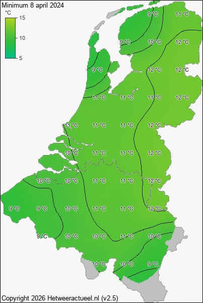 Minimum temperatuur 8 april 2024