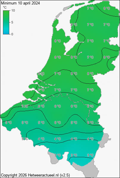 Minimum temperatuur 10 april 2024