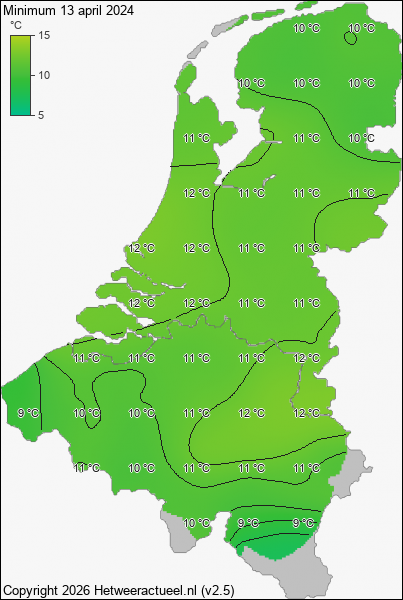 Minimum temperatuur 13 april 2024