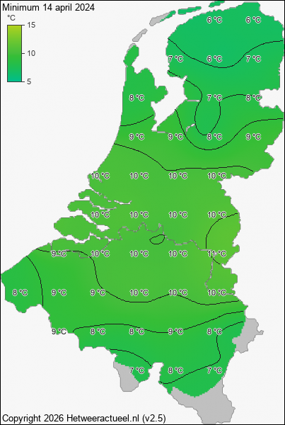 Minimum temperatuur 14 april 2024