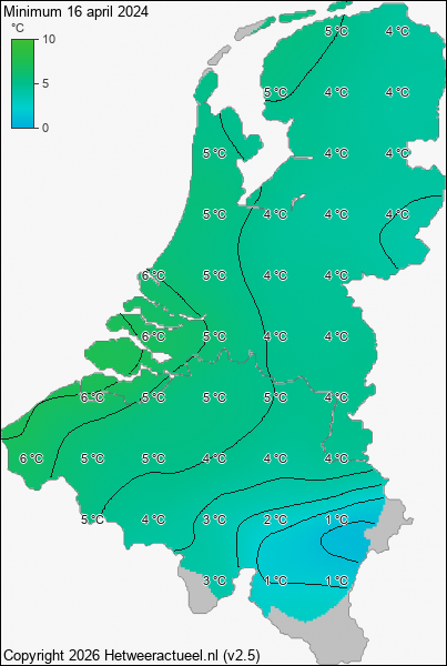 Minimum temperatuur 16 april 2024