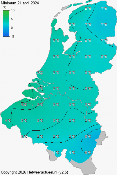 Minimum temperatuur 21 april 2024