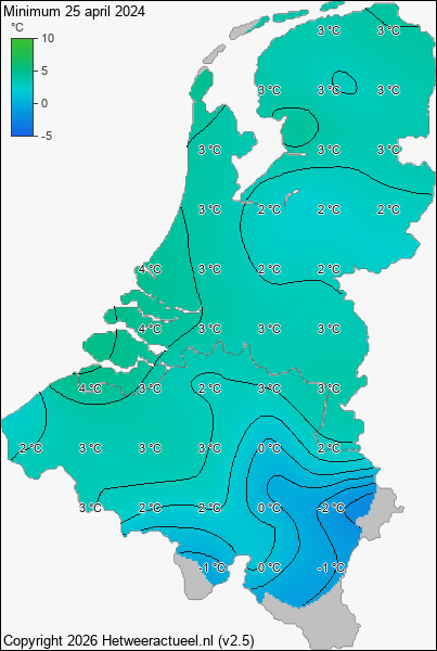 Minimum temperatuur 25 april 2024