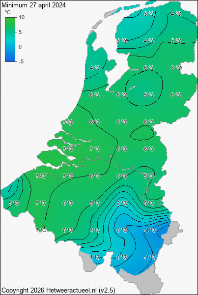 Minimum temperatuur 27 april 2024