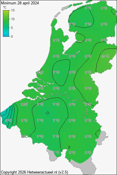 Minimum temperatuur 28 april 2024