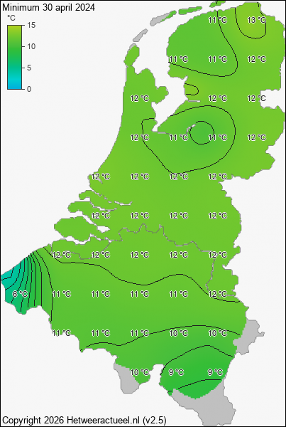 Minimum temperatuur 30 april 2024
