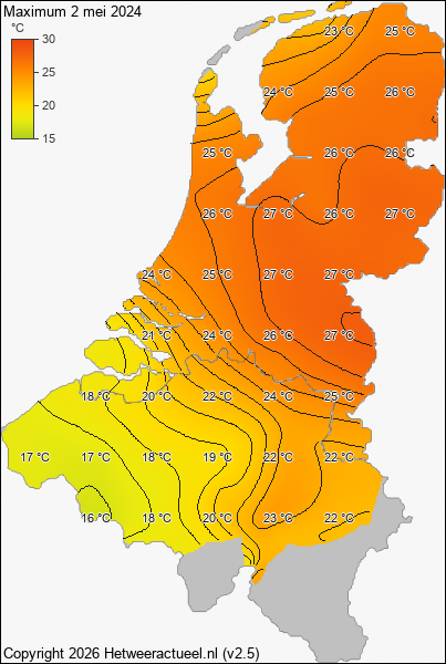 Maximum temperatuur 2 mei 2024
