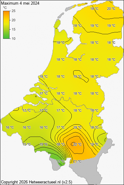 Maximum temperatuur 4 mei 2024