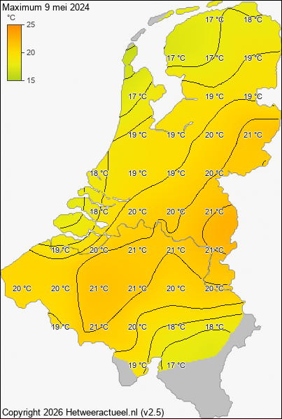 Maximum temperatuur 9 mei 2024