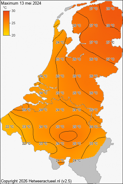 Maximum temperatuur 13 mei 2024