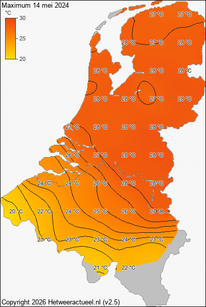 Maximum temperatuur 14 mei 2024