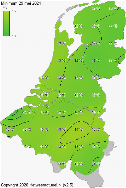 Minimum temperatuur 29 mei 2024
