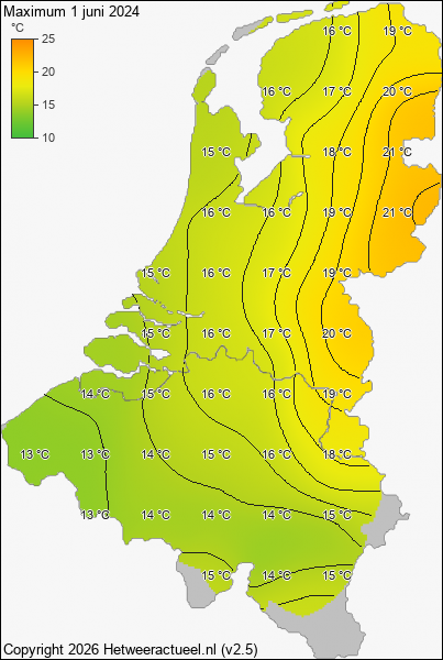 Maximum temperatuur 1 juni 2024
