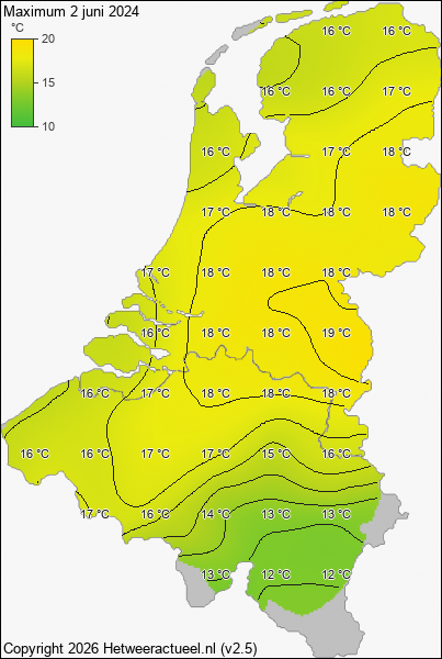 Maximum temperatuur 2 juni 2024