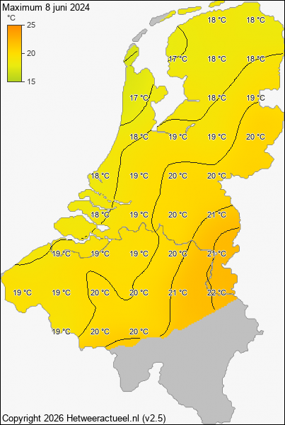 Maximum temperatuur 8 juni 2024