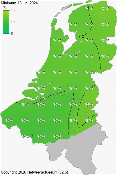 Minimum temperatuur 15 juni 2024