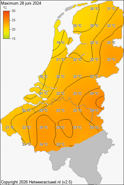 Maximum temperatuur 28 juni 2024