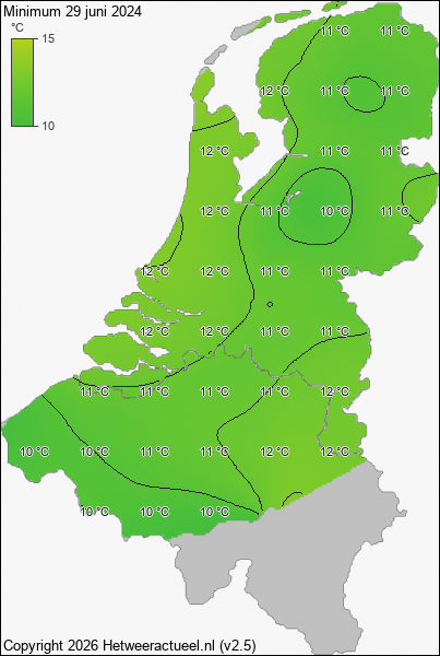 Minimum temperatuur 29 juni 2024