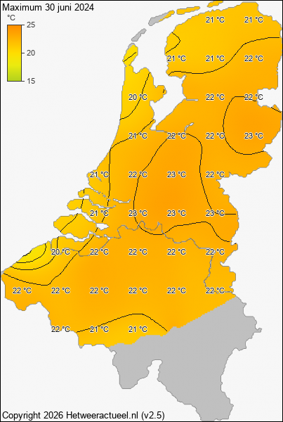 Maximum temperatuur 30 juni 2024