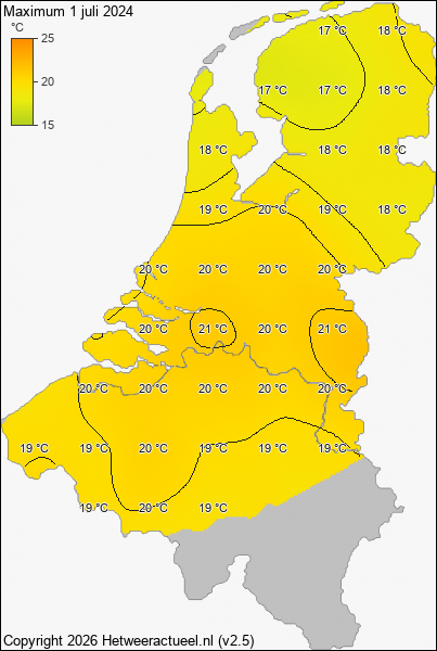 Maximum temperatuur 1 juli 2024