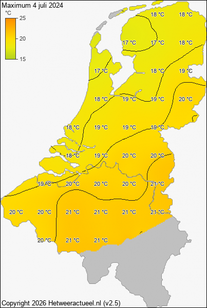 Maximum temperatuur 4 juli 2024