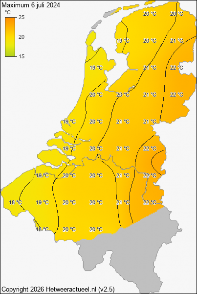 Maximum temperatuur 6 juli 2024